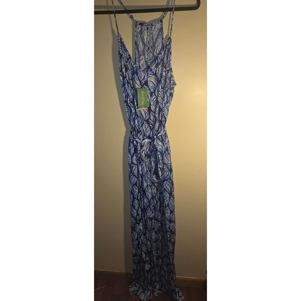 Lilly Pulitzer Dusk Jumpsuit High Tide Navy Drop In Navy Shell Print XL NWT